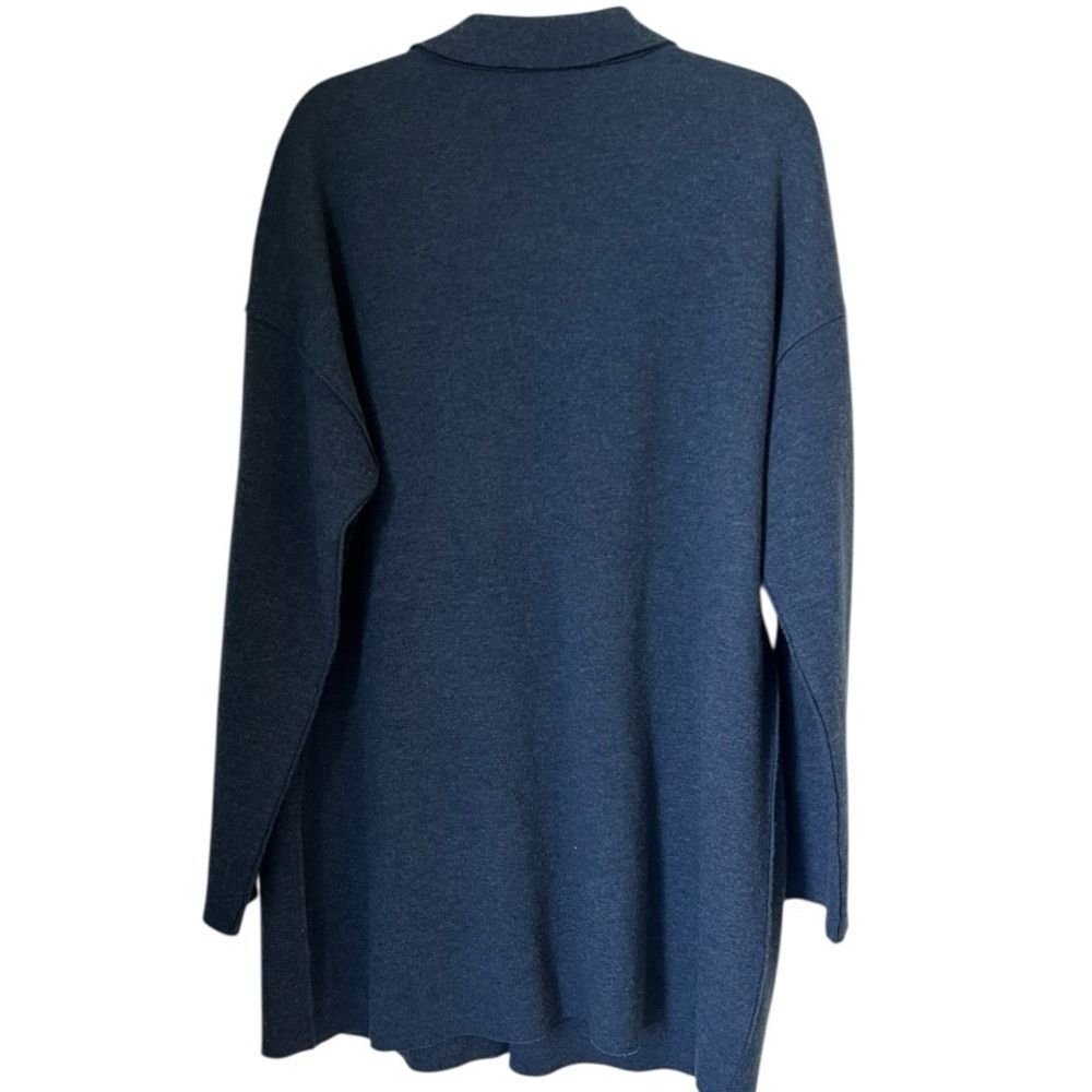 Eileen Fisher Merino Wool Double Knit Notch Collar Deep Blue Sweater Cardigan L - Picture 2 of 10